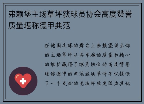 弗赖堡主场草坪获球员协会高度赞誉质量堪称德甲典范 弗赖堡主场草坪获球员协会高度赞誉质量堪称德甲典范